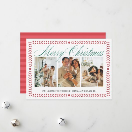 ホリデー フレーム 赤 フォト クリスマス カード (正面/裏面インサイチュ)
