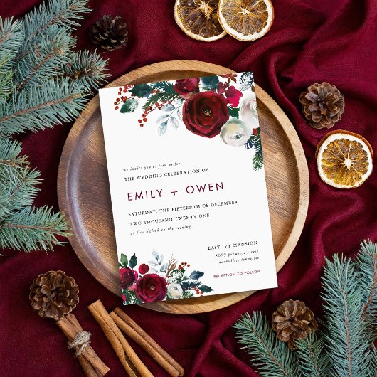 ホリデー フローラル ウィンター ウェディング 招待状