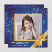 ホリデー ブルー＆ゴールド フォト カード (正面/裏面)