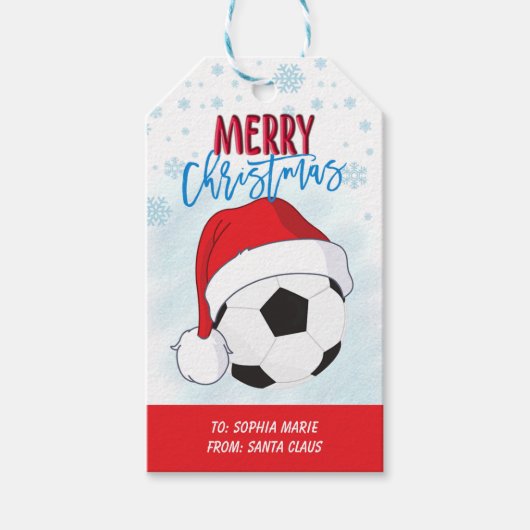 ホリデー プレゼント スポーツ サッカー ボール クリスマス ギフトタグ (正面)