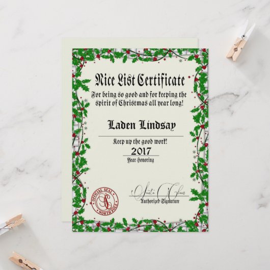 ホリデー ホリー サンタのいい子リスト (正面/裏面インサイチュ)