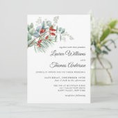 ホリデー ボタニカル グリーンとバーのウェディング 招待状 (スタンド正面)