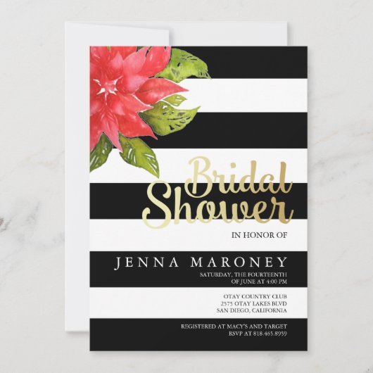 ホリデー & ポインセチア ブライダルシャワー 招待状 (正面)