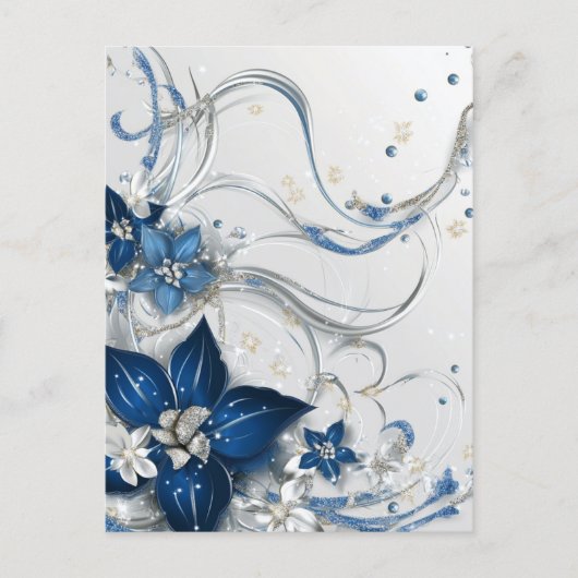 ホリデー ポインセチア ブルー/ホワイト #1 シーズンポストカード (正面)