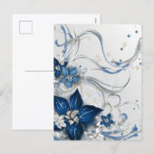 ホリデー ポインセチア ブルー/ホワイト #1 シーズンポストカード (正面/裏面)