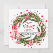 ホリデー・ランチョン エレガントなクリスマス フラワー リース 招待状 (正面)
