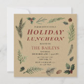 ホリデー ランチョン クリスマス ラスティック ウィンター フローラル 招待状 (正面)