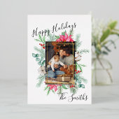 ホリデー リース ゴールド フォイル クリスマス カード (写真付き) (立ち正面)