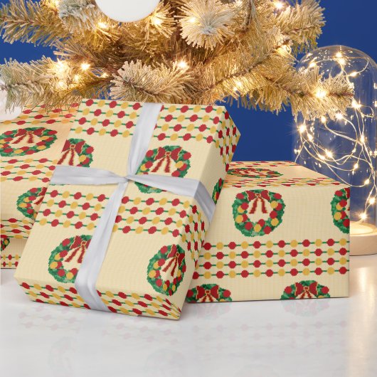 ホリデー リース ニット ラッピングペーパー (クリスマス)
