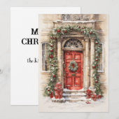 ホリデー レッド ドア アート クリスマス フラット カード (正面/裏面)