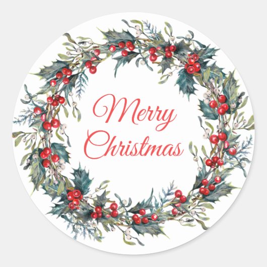 ホリデー 冬のヤドリギの実 クリスマスリース ラウンドシール (正面)
