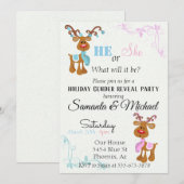 ホリデー 性別 ベビー リビール パーティー トナカイ 招待状 (正面/裏面)