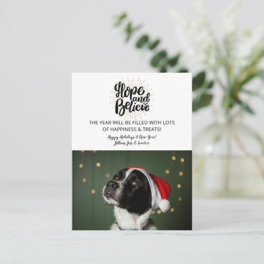 ホリデー&新年の希望とペットド信じッグの写真 ポストカード (スタンド正面)