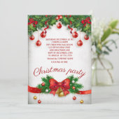 ホリデー、松の木の枝、ジンジャーベルリボンパーティー 招待状 (スタンド正面)