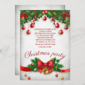 ホリデー、松の木の枝、ジンジャーベルリボンパーティー 招待状 (正面/裏面)