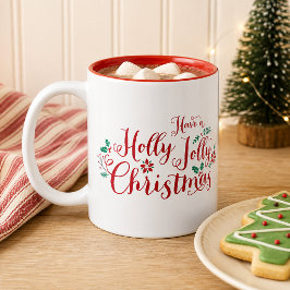 ホリデー 楽しいクリスマス 赤 手書き ホリデー ツートーンマグカップ