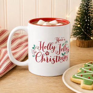 ホリデー 楽しいクリスマス 赤 手書き ホリデー ツートーンマグカップ