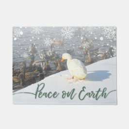 ホリデー"Peace on Earth"ホワイトダック ドアマット