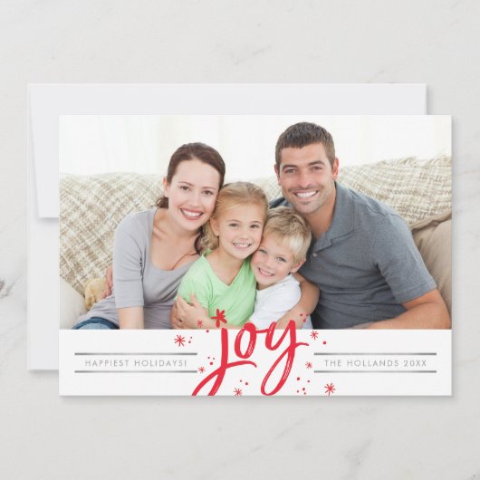 ホリデーJOYフォトモダンシンプル赤いきらめき シーズンカード (正面)