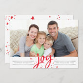 ホリデーJOYフォトモダンシンプル赤いきらめき シーズンカード (正面/裏面)