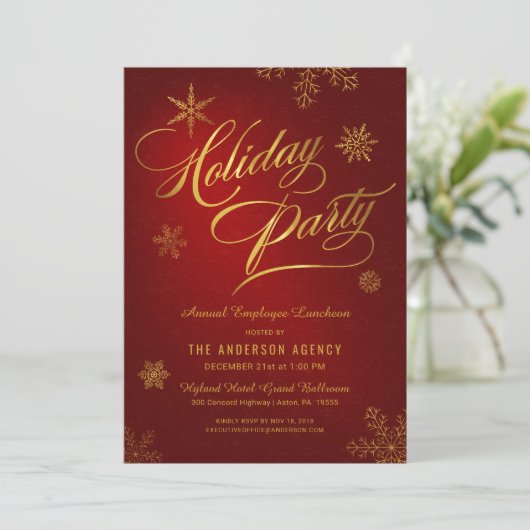 ホリデ企業のーランチオンエレガント金ゴールドスノーフレーク シーズンカード (スタンド正面)