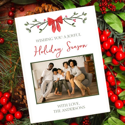 ホリパーソナライズされたデーファミリーフォトカード（弓つき） カード