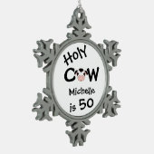 ホリパーソナライズされたーおもしろいカウ50番目の誕生日オーナメント スノーフレークピューターオーナメント (左)