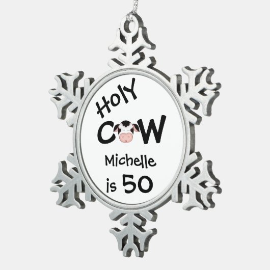 ホリパーソナライズされたーおもしろいカウ50番目の誕生日オーナメント スノーフレークピューターオーナメント (右)