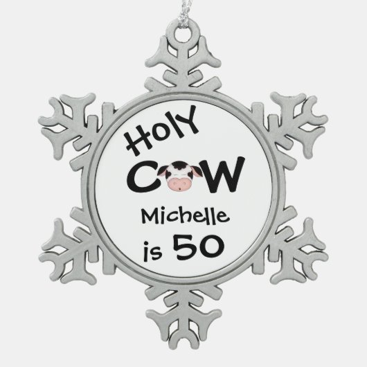 ホリパーソナライズされたーおもしろいカウ50番目の誕生日オーナメント スノーフレークピューターオーナメント (正面)