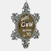 ホリパーソナライズされたーおもしろいクカウ70番目誕生日オーナメント スノーフレークピューターオーナメント (左)