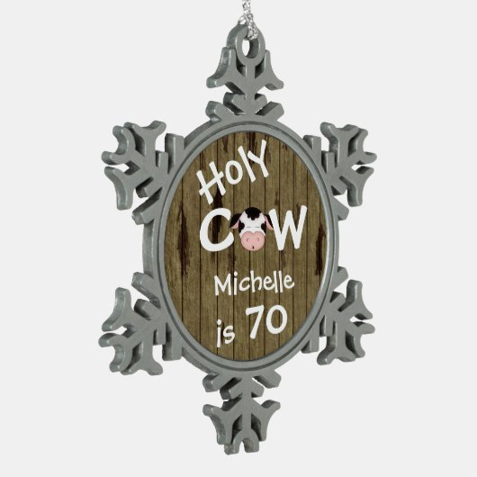 ホリパーソナライズされたーおもしろいクカウ70番目誕生日オーナメント スノーフレークピューターオーナメント (左)
