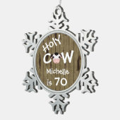 ホリパーソナライズされたーおもしろいクカウ70番目誕生日オーナメント スノーフレークピューターオーナメント (右)