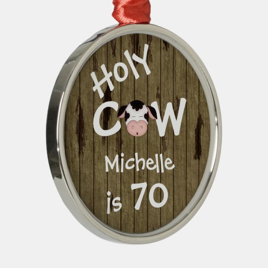 ホリパーソナライズされたーおもしろいクカウ70番目誕生日オーナメント メタルオーナメント (右)