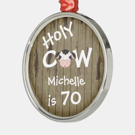 ホリパーソナライズされたーおもしろいクカウ70番目誕生日オーナメント メタルオーナメント (左)