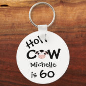 ホリパーソナライズされたーおもしろい牛60番目の誕生日キーチェーン キーホルダー (正面)
