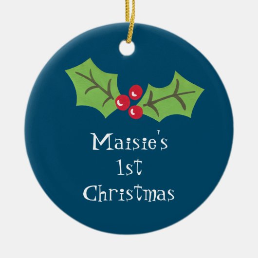 ホリパーソナライズされたー&ベリー1stクリスマス セラミックオーナメント (正面)