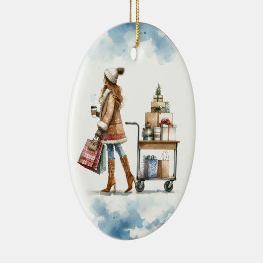 ホリファッショニスタデーショップコーヒーカートパーソナライズされた セラミックオーナメント (右)