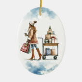 ホリファッショニスタデーショップコーヒーカートパーソナライズされた セラミックオーナメント (正面)