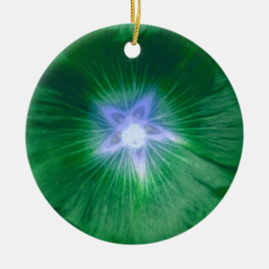 ホリホックフラワーゴージャスグリーンカスタム誕生日 セラミックオーナメント (正面)