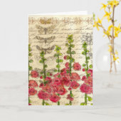 ホリホックフラワーズバタフライズヴィンテージアートコラージュ カード (黄色い花)