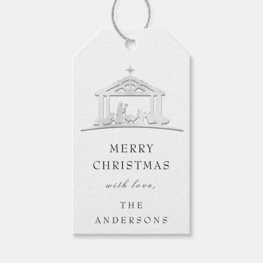 ホリメリーデークリスマスホーリーファミリーグレーの名前へ ギフトタグ (正面)