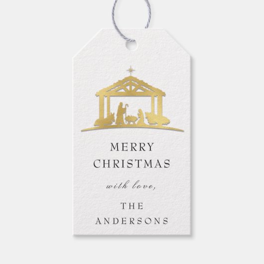 ホリメリーデークリスマスホーリーファミリー金ゴールドに名前 ギフトタグ (正面)