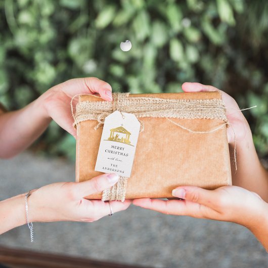 ホリメリーデークリスマスホーリーファミリー金ゴールドに名前 ギフトタグ