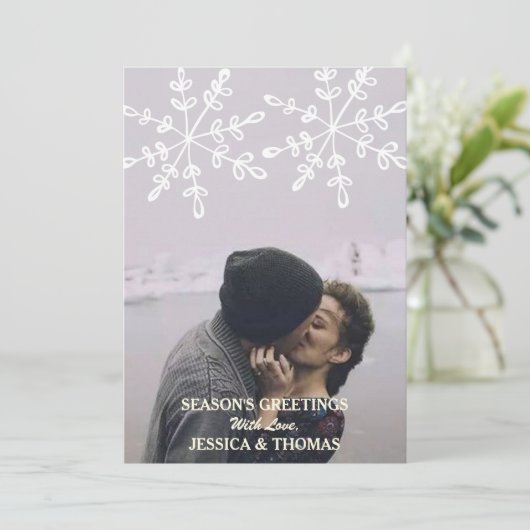 ホリモダンデーフォトスノーフレークスクリスマスカード シーズンカード (スタンド正面)