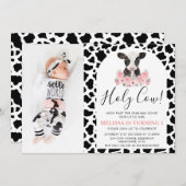 ホリモダンーカウピンクフローラ誕生日 招待状 (正面/裏面)