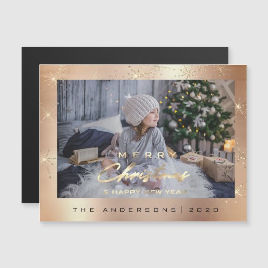 ホリモダンー写真メリー金ゴールドスパークバラスパークリー マグネット招待状 (正面/裏面)