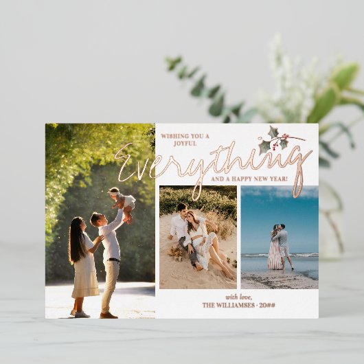 ホリモダンー3フォトレッドグリーン新エレガント家族 箔シーズンカード (立ち正面)