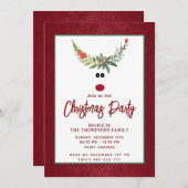 ホリーおもしろいトナカイのクリスマスパーティー企業の 招待状 (正面/裏面)