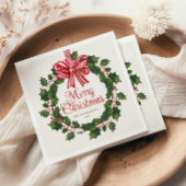 ホリーお洒落リースクリスマス スタンダードカクテルナプキン