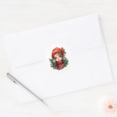 ホリーかわいい女の子のクリスマス ラウンドシール (封筒)